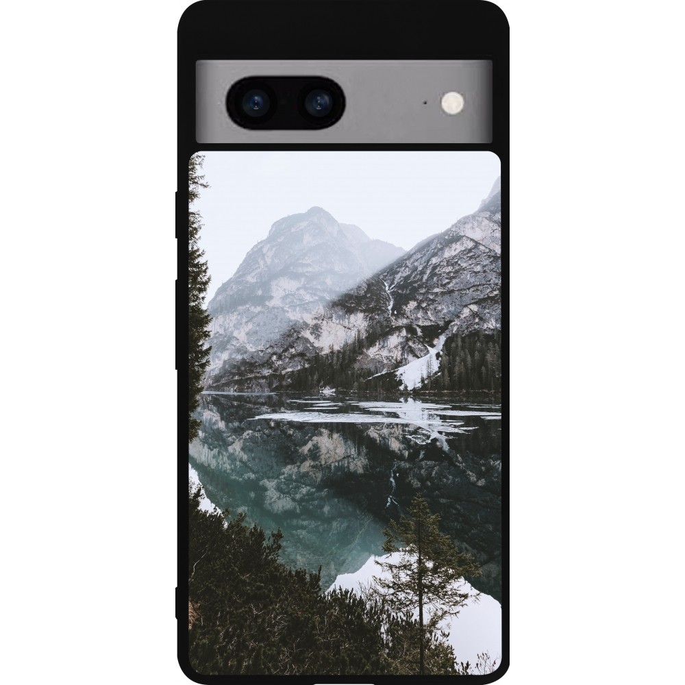 Coque Google Pixel 7a - Silicone rigide noir Winter 22 snowy mountain and lake