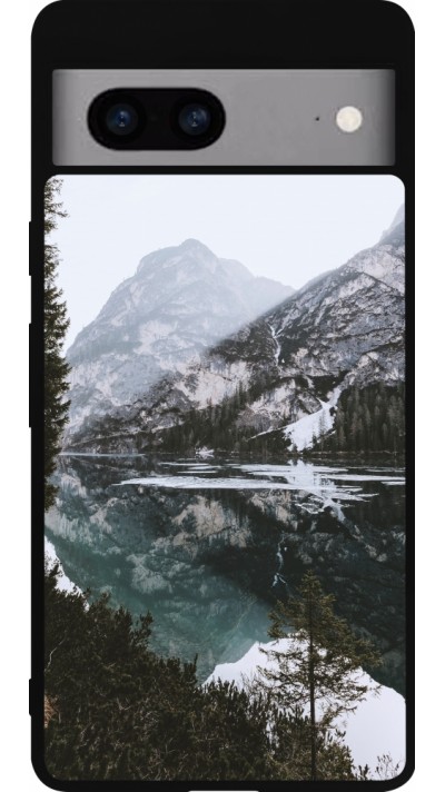 Coque Google Pixel 7a - Silicone rigide noir Winter 22 snowy mountain and lake