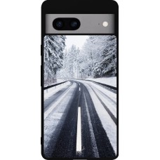 Google Pixel 7a Case Hülle - Silikon schwarz Winter 22 Snowy Road