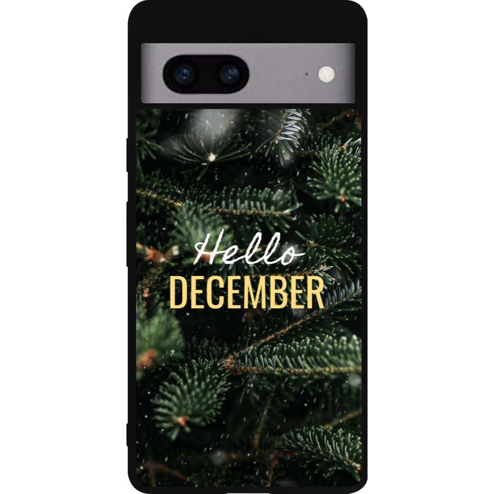 Coque Google Pixel 7a - Silicone rigide noir Winter 25 Winter hello december