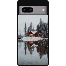 Coque Google Pixel 7a - Silicone rigide noir Winter 25 Winter house forest afternoon