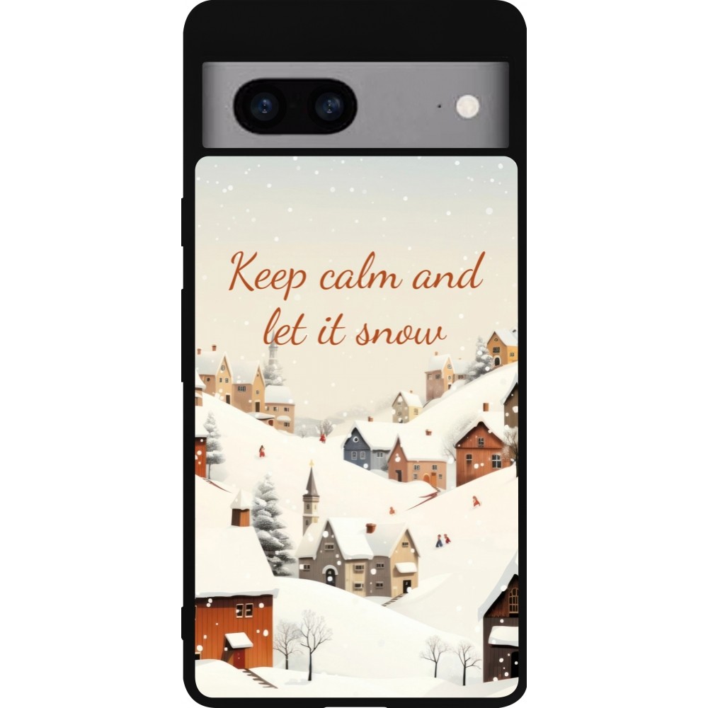 Coque Google Pixel 7a - Silicone rigide noir Winter 25 Winter Keep calm and let it snow