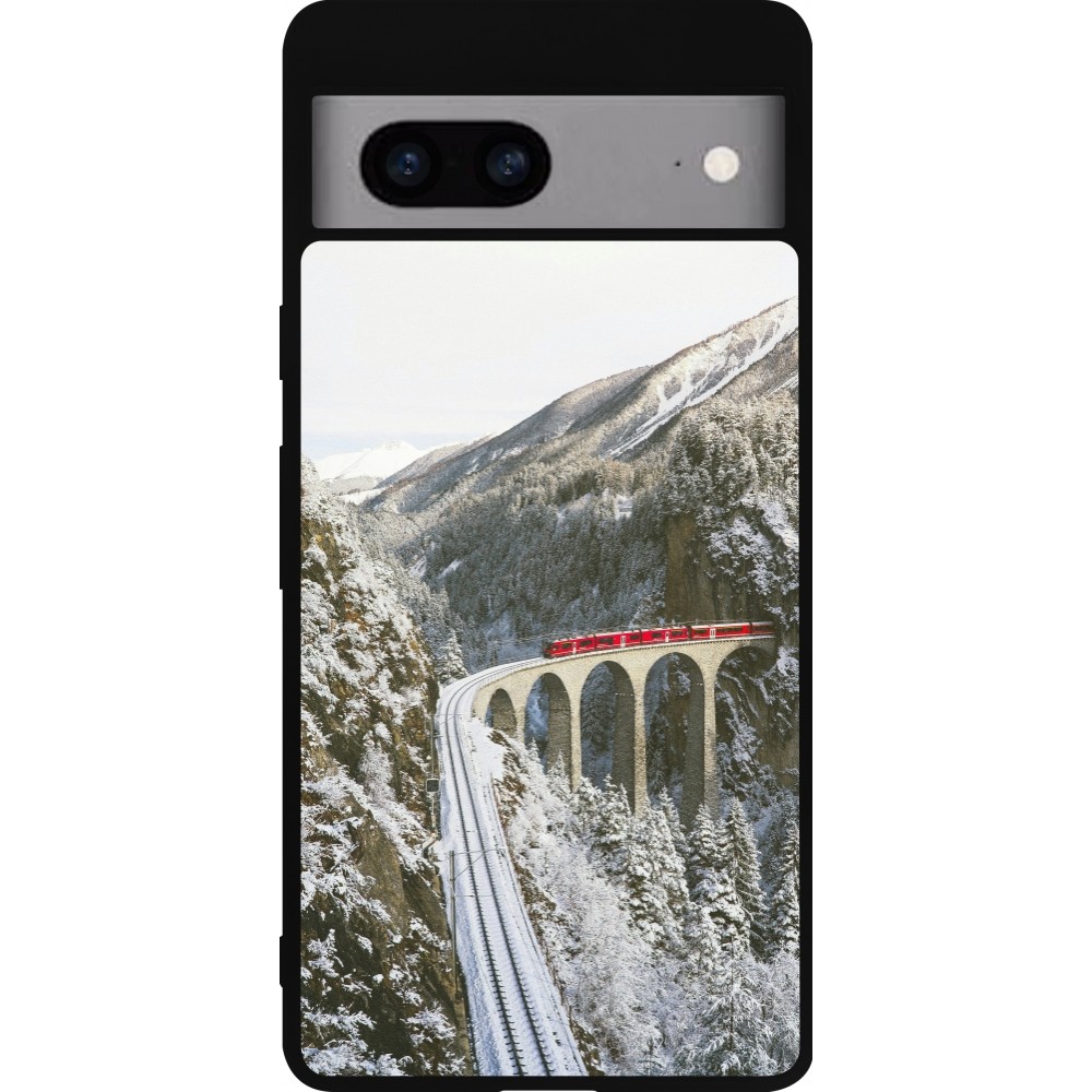 Coque Google Pixel 7a - Silicone rigide noir Winter 25 Winter polar express