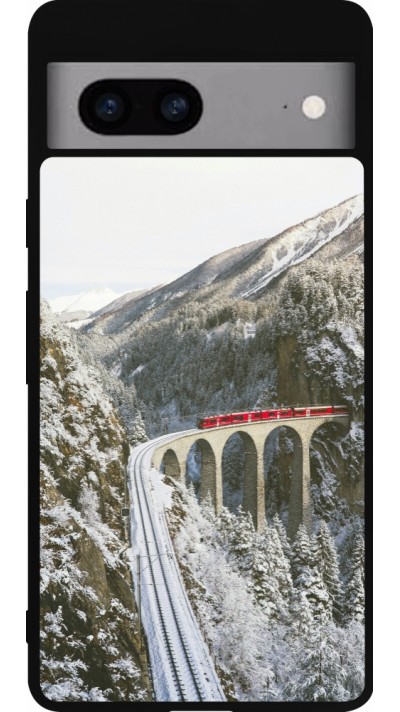 Coque Google Pixel 7a - Silicone rigide noir Winter 25 Winter polar express