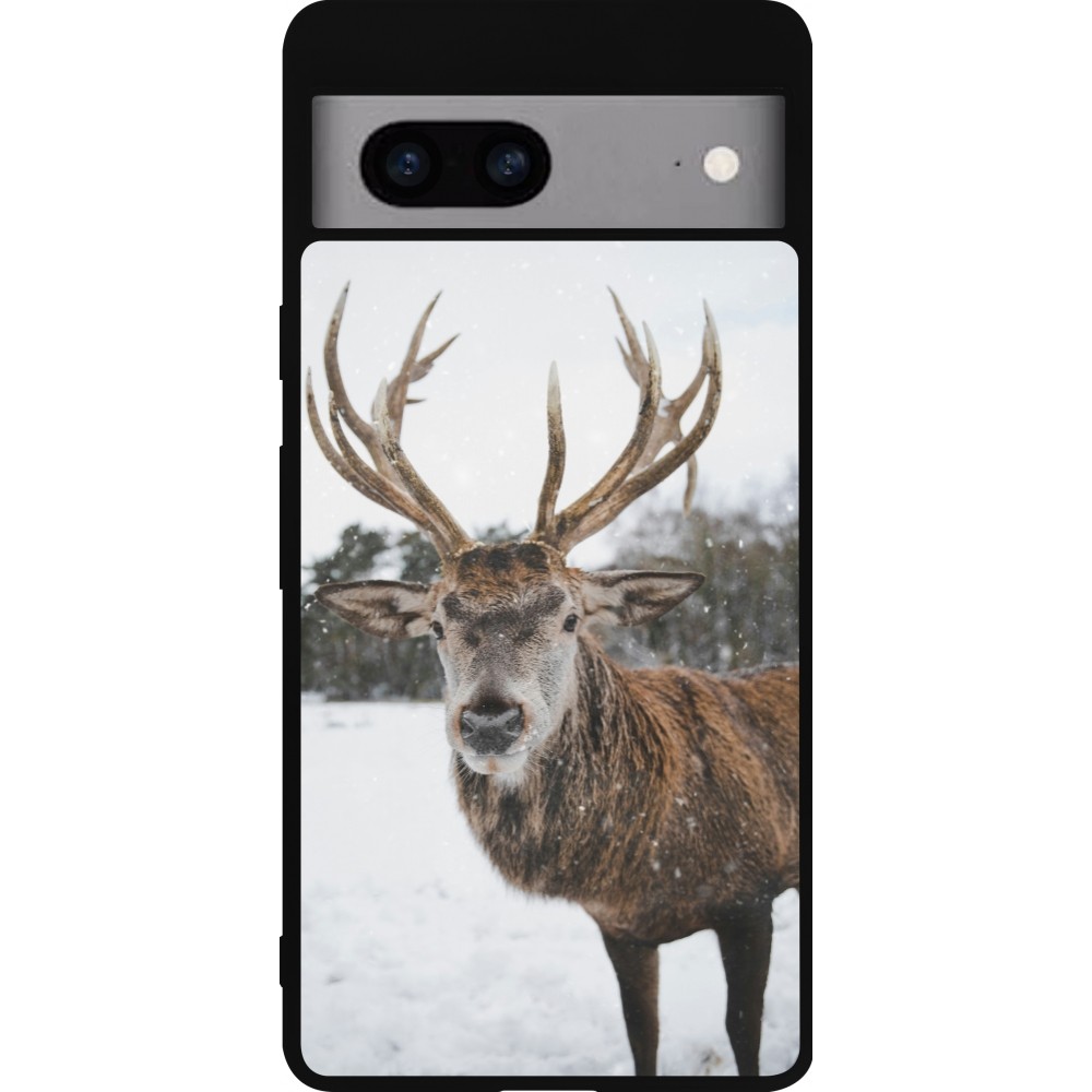 Coque Google Pixel 7a - Silicone rigide noir Winter 25 Winter reindeer
