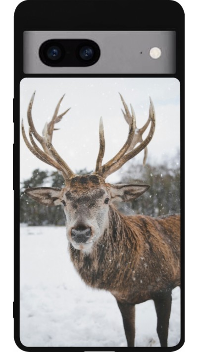 Coque Google Pixel 7a - Silicone rigide noir Winter 25 Winter reindeer
