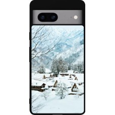 Coque Google Pixel 7a - Silicone rigide noir Winter 25 Winter snowy landscape