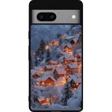 Coque Google Pixel 7a - Silicone rigide noir Winter 25 Winter snowy village