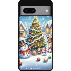 Google Pixel 7a Case Hülle - Silikon schwarz Weihnachten 2023 Schneemann und Tannenbaum