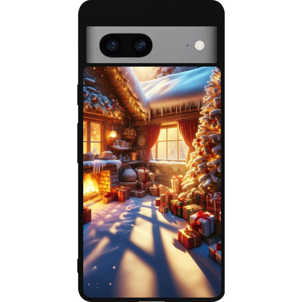 Google Pixel 7a Case Hülle - Silikon schwarz Weihnachten Chalet Feerie