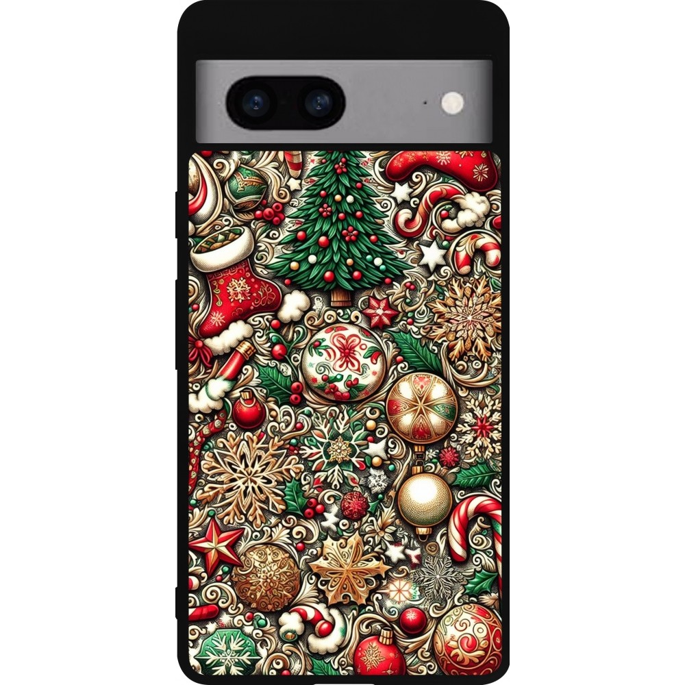 Google Pixel 7a Case Hülle - Silikon schwarz Weihnachten 2023 Mikromuster