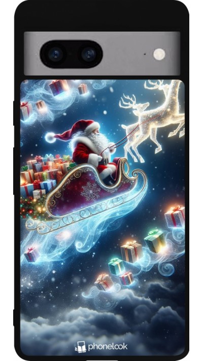 Coque Google Pixel 7a - Silicone rigide noir Noël 2023 Père Noël enchanté