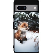 Coque Google Pixel 7a - Silicone rigide noir Noël 2023 Renardeau sapin