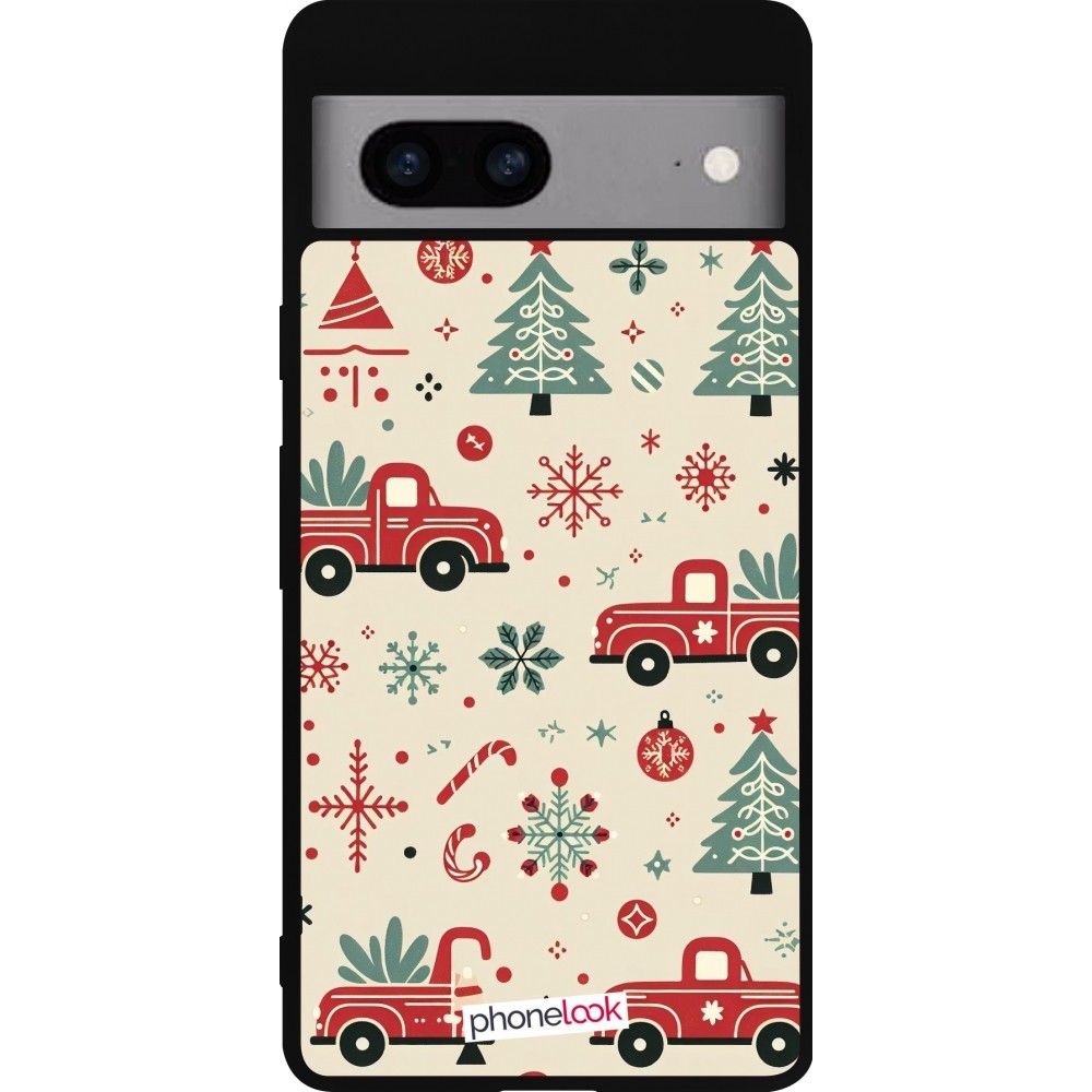 Google Pixel 7a Case Hülle - Silikon schwarz Weihnachten 2024 Lkw Tanne