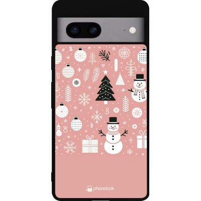 Google Pixel 7a Case Hülle - Silikon schwarz Weihnachten 2024 Rose Schneemann Weihnachten