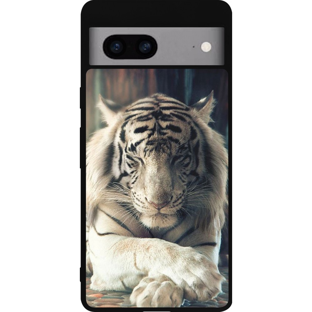 Coque Google Pixel 7a - Silicone rigide noir Zen Tiger