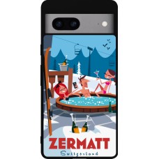 Coque Google Pixel 7a - Silicone rigide noir Zermatt Mountain Jacuzzi