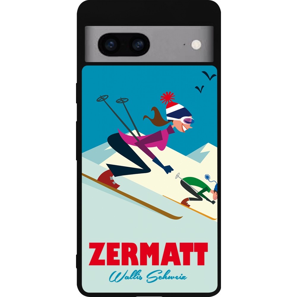 Google Pixel 7a Case Hülle - Silikon schwarz Zermatt Ski Downhill