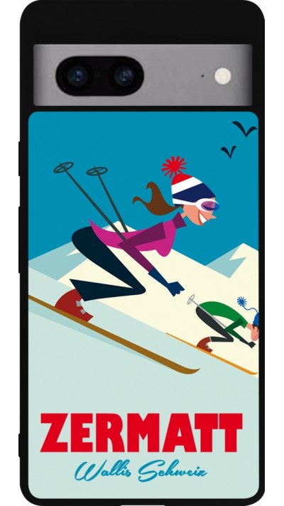 Coque Google Pixel 7a - Silicone rigide noir Zermatt Ski Downhill
