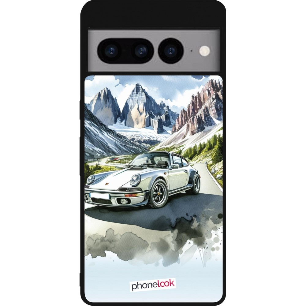 Google Pixel 7 Pro Case Hülle - Silikon schwarz Porsche 911 Berg Aquarell