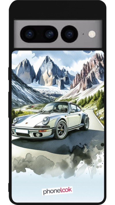 Google Pixel 7 Pro Case Hülle - Silikon schwarz Porsche 911 Berg Aquarell