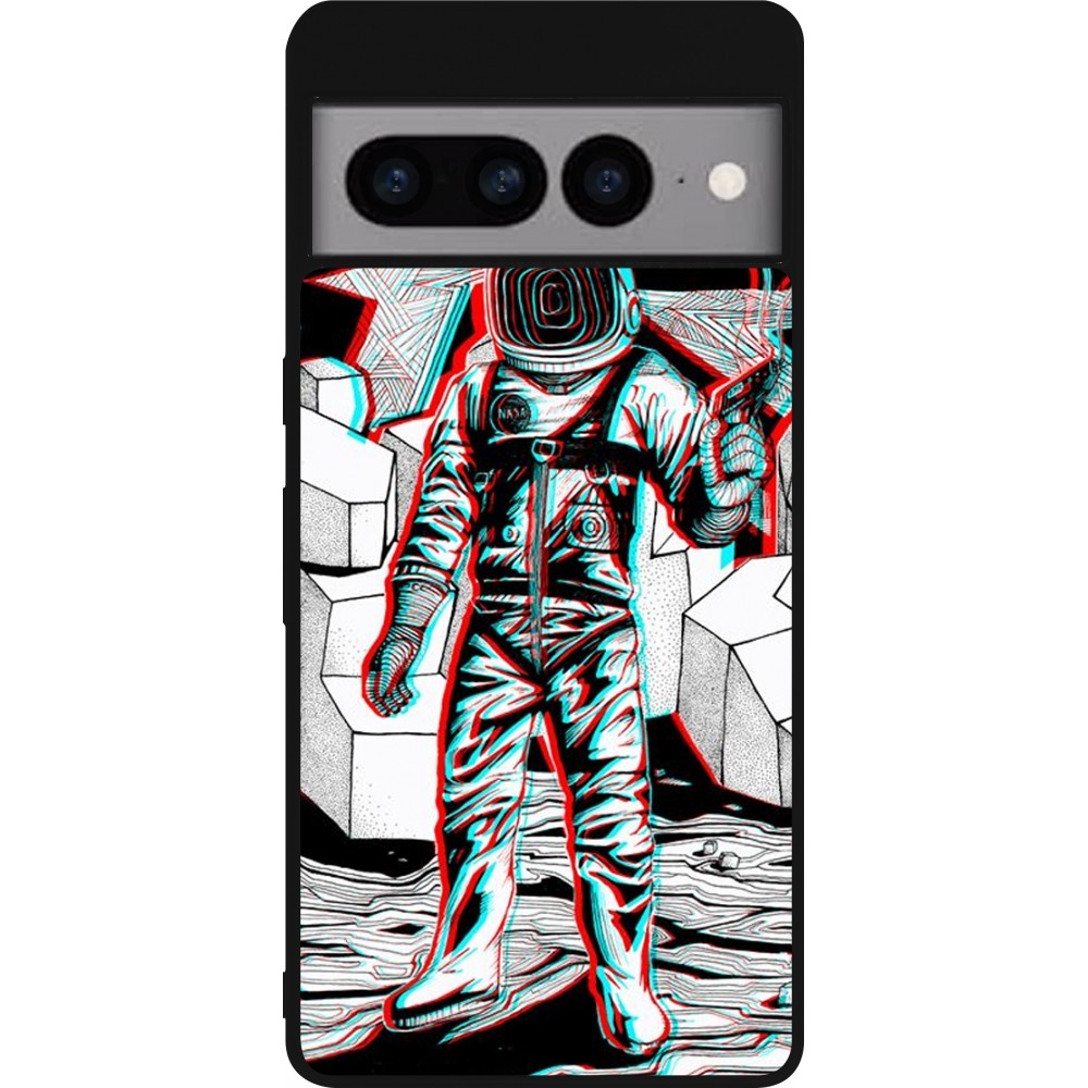 Google Pixel 7 Pro Case Hülle - Silikon schwarz Anaglyph Astronaut