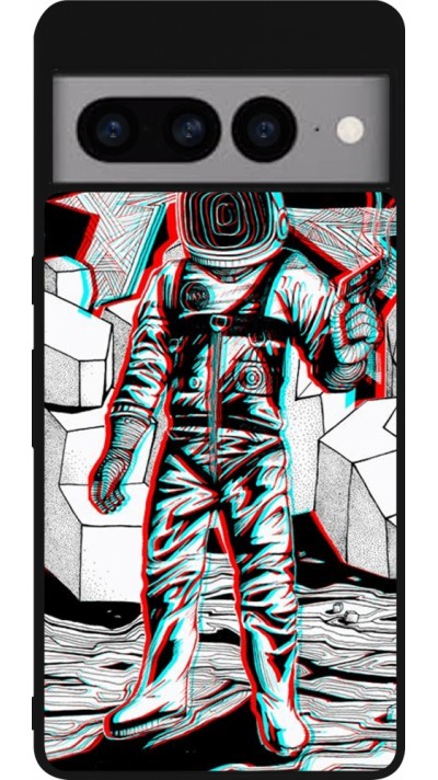 Coque Google Pixel 7 Pro - Silicone rigide noir Anaglyph Astronaut