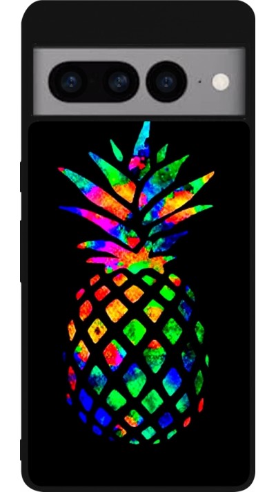 Coque Google Pixel 7 Pro - Silicone rigide noir Ananas Multi-colors