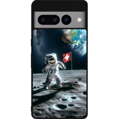 Google Pixel 7 Pro Case Hülle - Silikon schwarz Astro Schweiz auf dem Mond