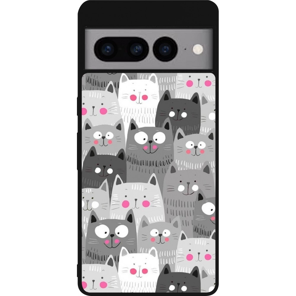 Google Pixel 7 Pro Case Hülle - Silikon schwarz Katzenschwärme