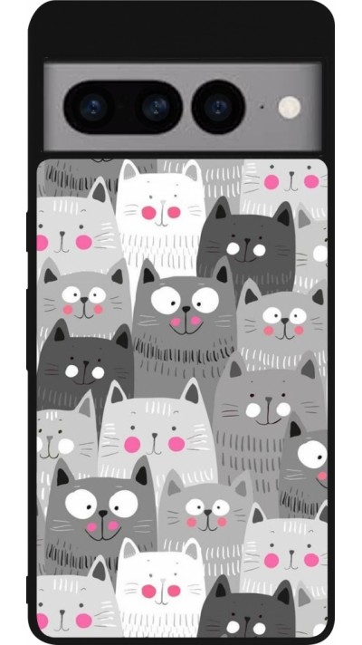 Coque Google Pixel 7 Pro - Silicone rigide noir Chats gris troupeau