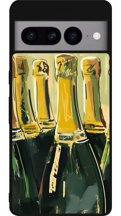 Coque Google Pixel 7 Pro - Silicone rigide noir Champagne peinture
