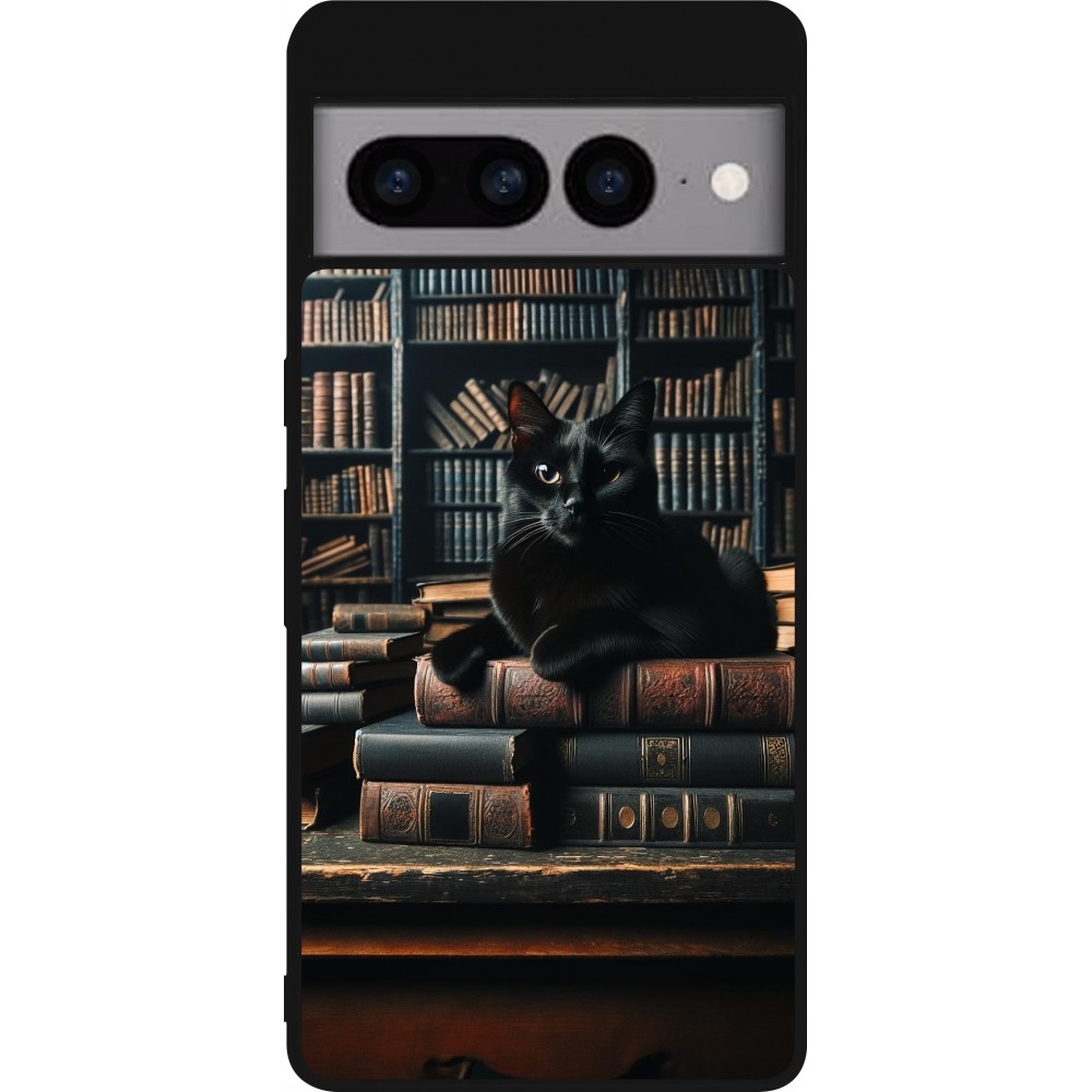 Google Pixel 7 Pro Case Hülle - Silikon schwarz Katze Bücher dunkel