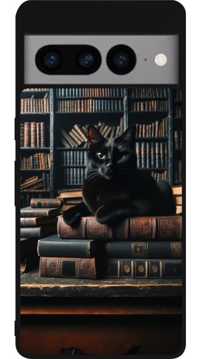 Google Pixel 7 Pro Case Hülle - Silikon schwarz Katze Bücher dunkel