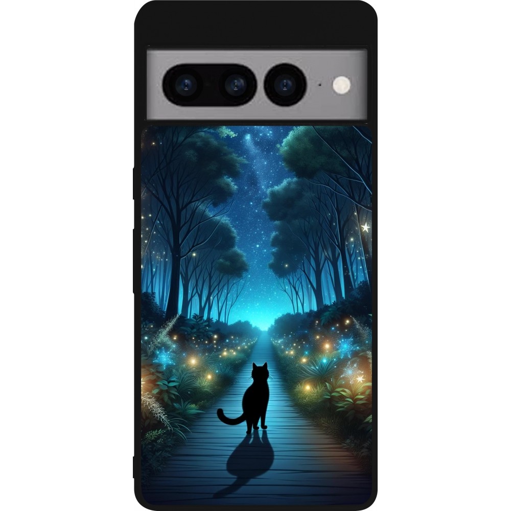 Google Pixel 7 Pro Case Hülle - Silikon schwarz Schwarze Katze Spaziergang