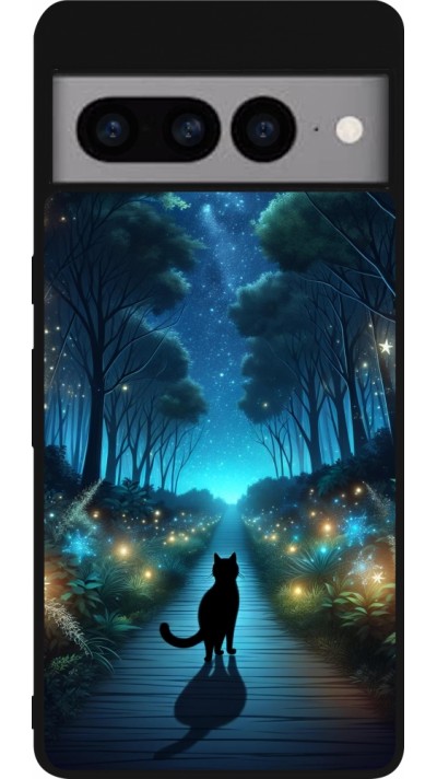 Coque Google Pixel 7 Pro - Silicone rigide noir Chat noir promenade