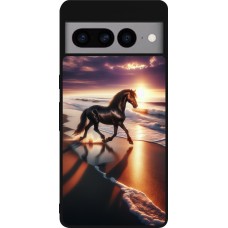 Google Pixel 7 Pro Case Hülle - Silikon schwarz Pferd majestätisch Strand