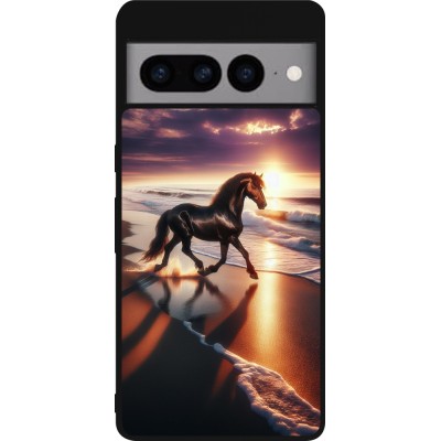 Google Pixel 7 Pro Case Hülle - Silikon schwarz Pferd majestätisch Strand