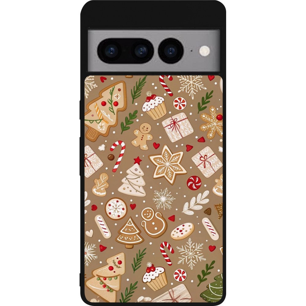 Google Pixel 7 Pro Case Hülle - Silikon schwarz Christmas 25 Pattern Ginger Cookie
