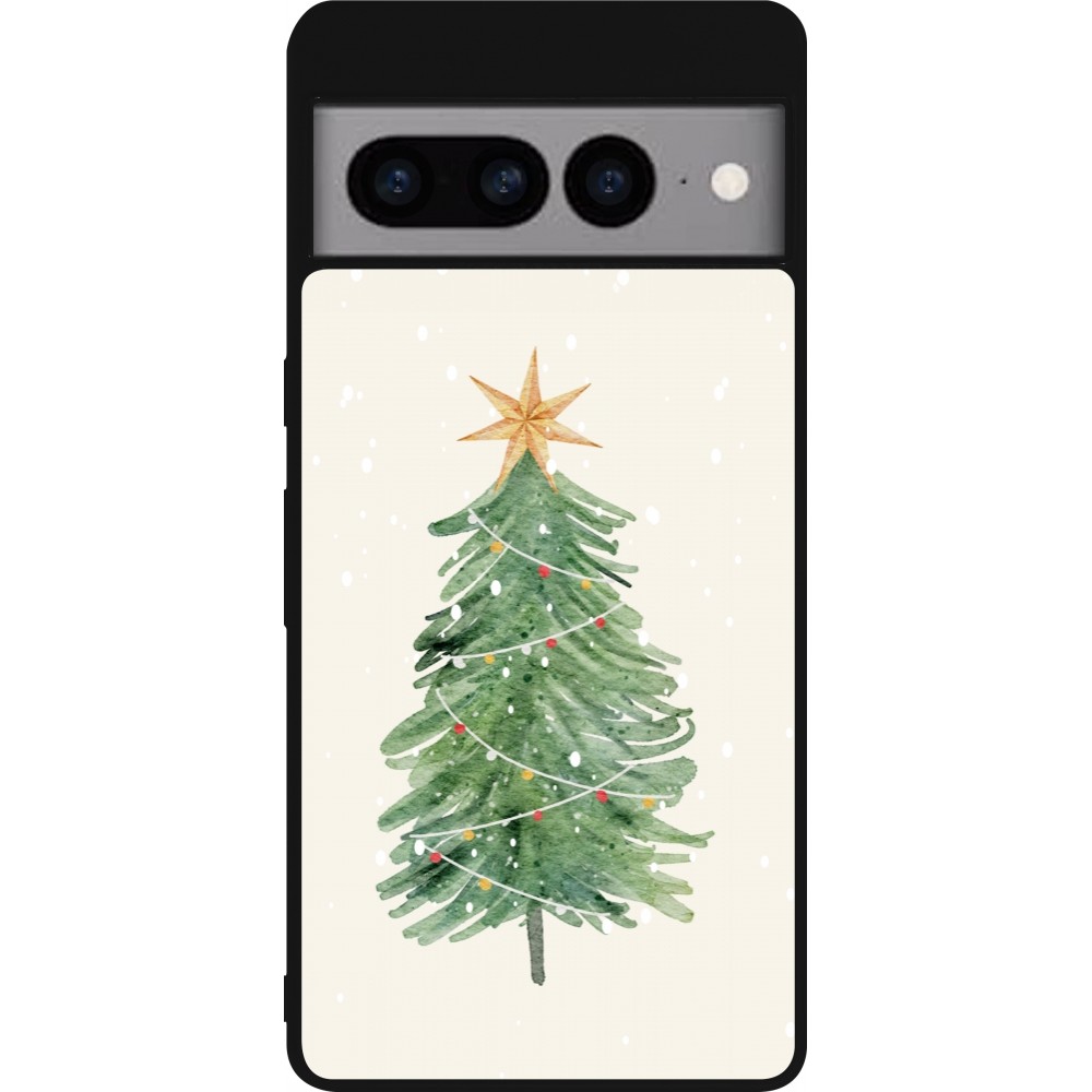 Coque Google Pixel 7 Pro - Silicone rigide noir Christmas 25 Sketch Tree