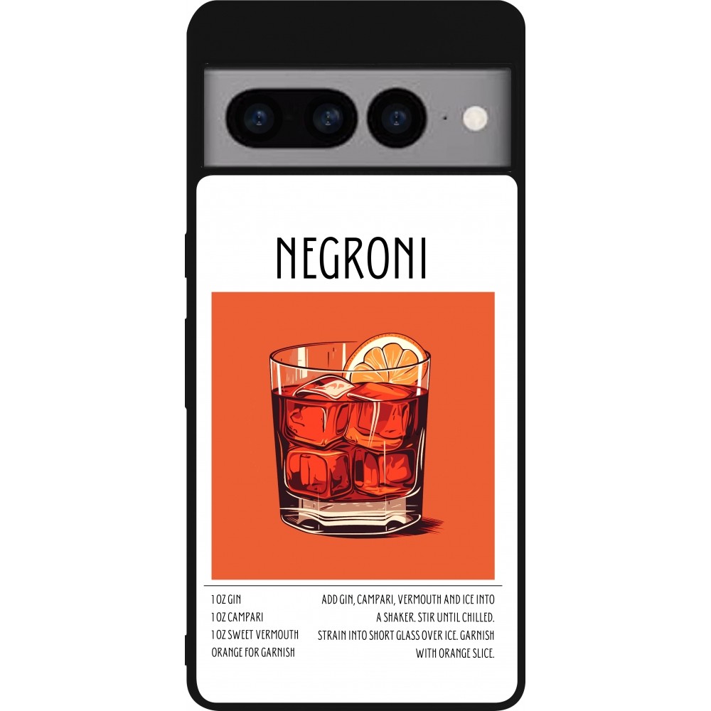 Coque Google Pixel 7 Pro - Silicone rigide noir Cocktail recette Negroni