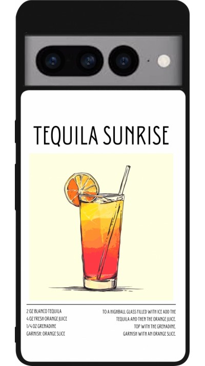 Coque Google Pixel 7 Pro - Silicone rigide noir Cocktail recette Tequila Sunrise