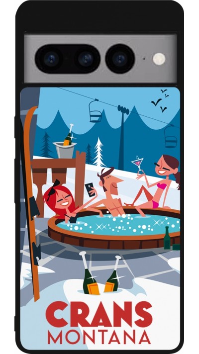 Coque Google Pixel 7 Pro - Silicone rigide noir Crans-Montana Mountain Jacuzzi