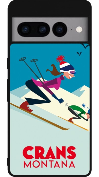 Coque Google Pixel 7 Pro - Silicone rigide noir Crans-Montana Ski Downhill