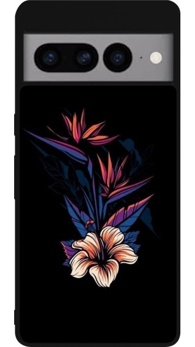 Coque Google Pixel 7 Pro - Silicone rigide noir Dark Flowers