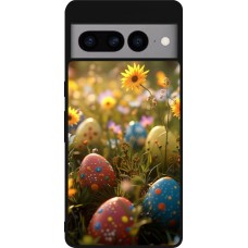 Coque Google Pixel 7 Pro - Silicone rigide noir Easter 2026 Decorated eggs