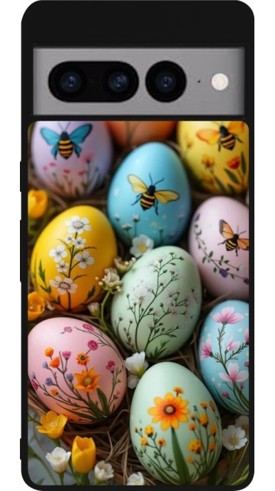 Coque Google Pixel 7 Pro - Silicone rigide noir Easter 2026 Eggs with bees