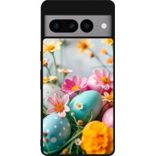 Coque Google Pixel 7 Pro - Silicone rigide noir Easter 2026 Eggs with flowers