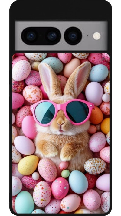 Coque Google Pixel 7 Pro - Silicone rigide noir Easter 2026 Rabbit fun