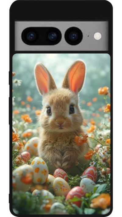 Coque Google Pixel 7 Pro - Silicone rigide noir Easter 2026 Rabbit in the garden